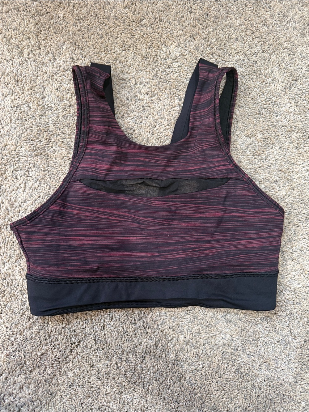 lululemon athletica Maroon and Black Striped High-Neck Sports Bra